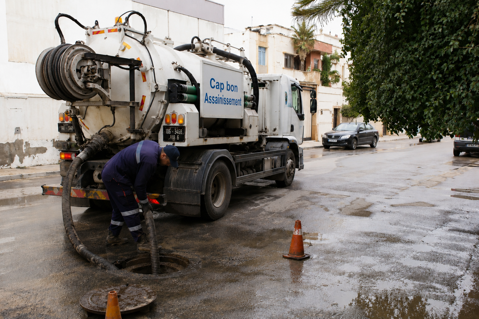 Jet d'eau haute pression industriel dégageant une canalisation